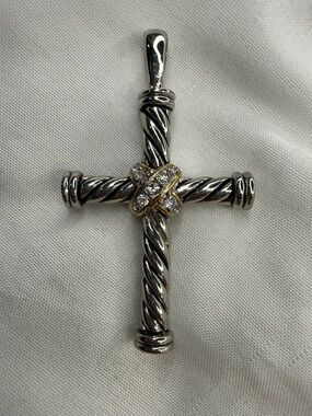 Unisex vintage two toned silver and gold cross pendant